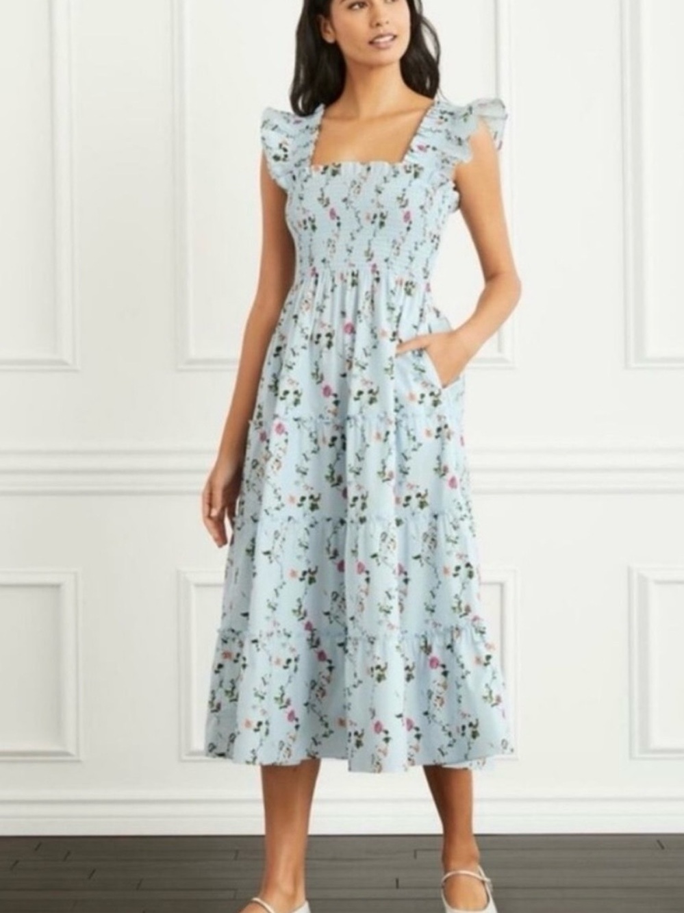 HILLHOUSE Ellie Nap Dress Blue Pond Floral Print size Large